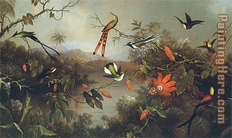 Tropical Landscape with Ten Hummingbirds 1870 painting - Martin Johnson Heade Tropical Landscape with Ten Hummingbirds 1870 art painting
